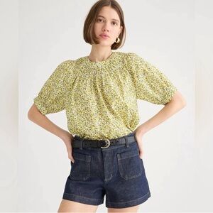 J Crew Liberty Eliza's Yellow Fabric High Neck Puff Sleeve Top Blouse XL
